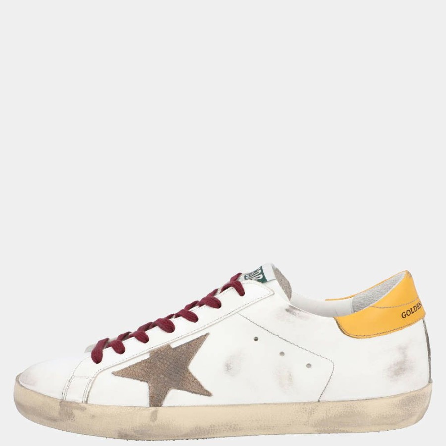 Men * | Golden Goose White/Yellow Leather Superstar Sneakers Size Eu 42 For Men White,Yellow