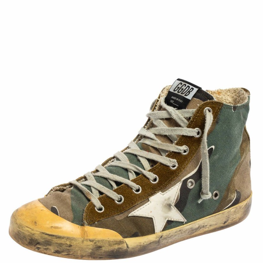 Men * | Golden Goose Camo Canvas And Suede Mid Star Sneakers Size 42 For Men Green