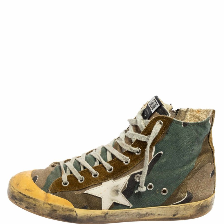 Men * | Golden Goose Camo Canvas And Suede Mid Star Sneakers Size 42 For Men Green