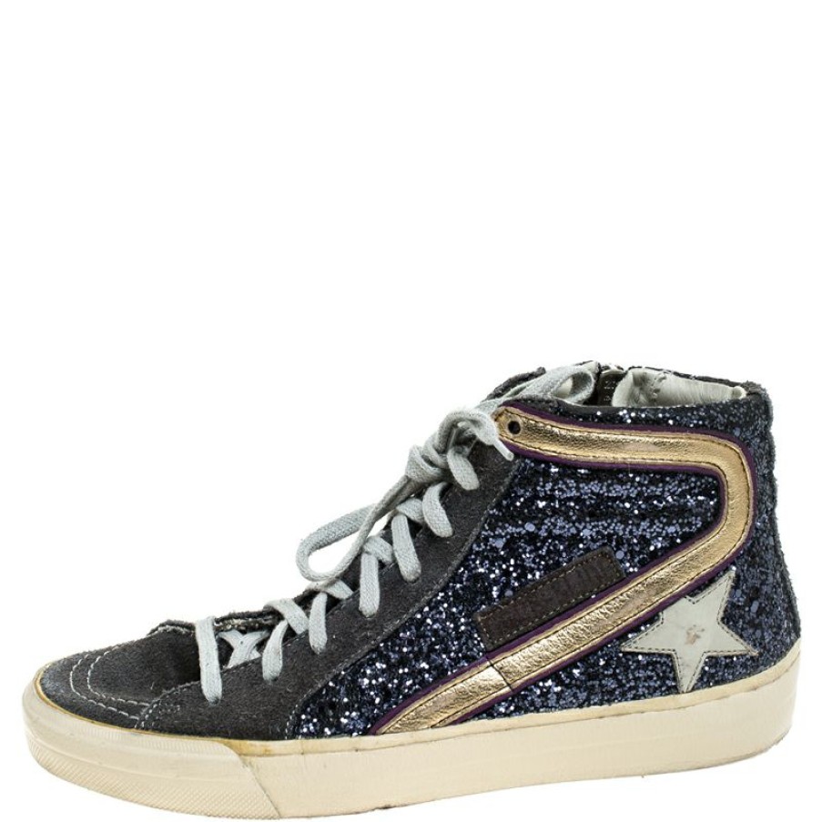 Women * | Golden Goose Grey Glitter And Suede High Top Sneakers Size 37 For Women Metallic