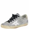 Women * | Golden Goose /Grey Glitter And Suede Super Star Low Top Sneakers Size 39 For Women Silver