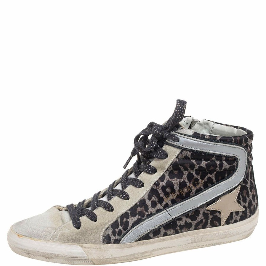 Women * | Golden Goose Tricolor Animal Print Fabric, Suede And Leather Fancy High Top Sneakers Size 39 For Women Multicolor