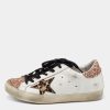 Women * | Golden Goose /Rose Gold Leather And Glitter Super Star Low-Top Sneakers Size 36 For Women White