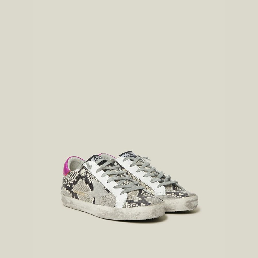 Women * | Golden Goose Deluxe Brand Animal Superstar Snake Print Pink Tab Leather Sneakers Size It 35 For Women Multicolor