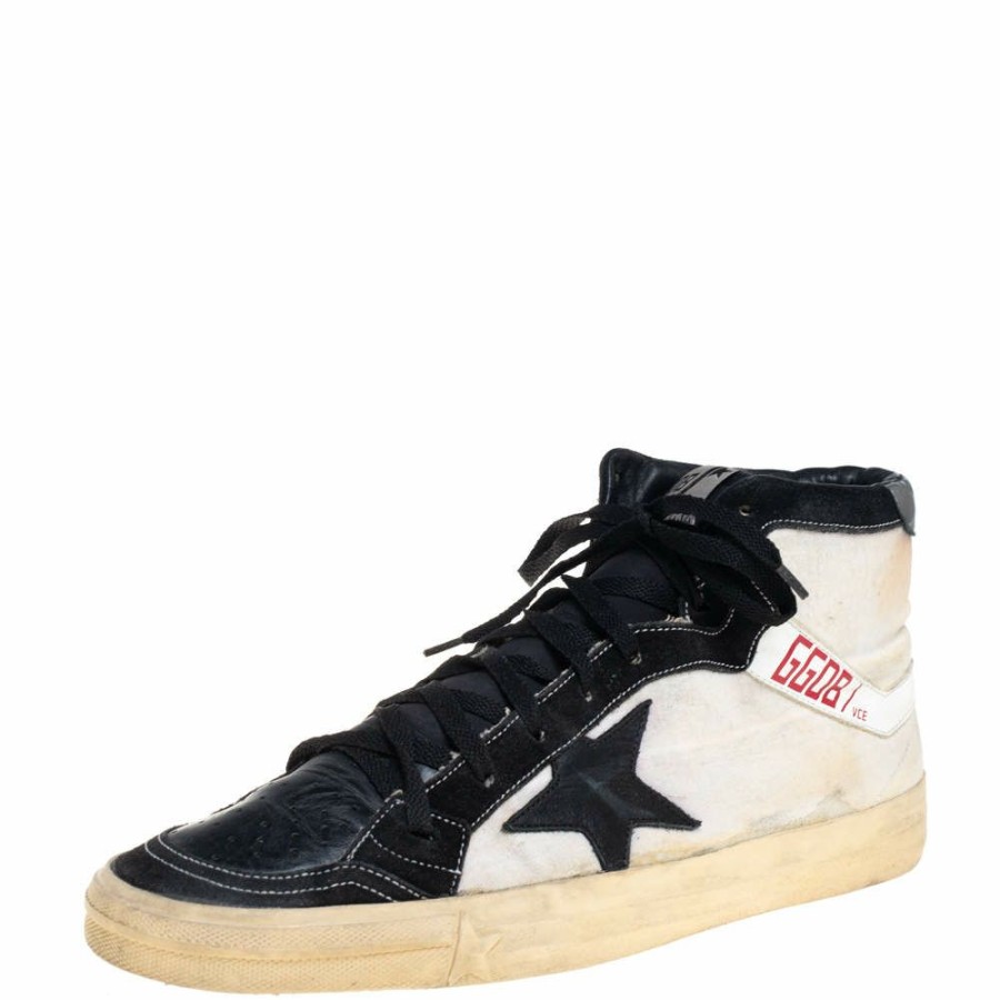 Men * | Golden Goose Leather And Canvas 2.12 High Top Sneakers Size 44 For Men Black