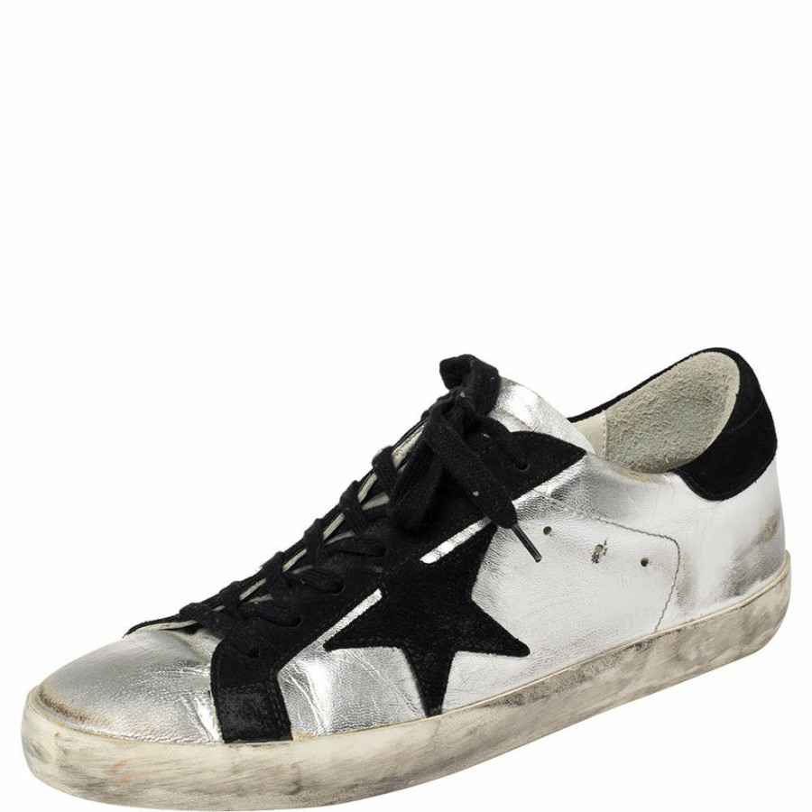 Men * | Golden Goose /Black Leather And Suede Superstar Low-Top Sneakers Size 41 For Men Silver