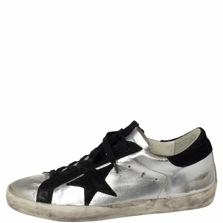 Men * | Golden Goose /Black Leather And Suede Superstar Low-Top Sneakers Size 41 For Men Silver