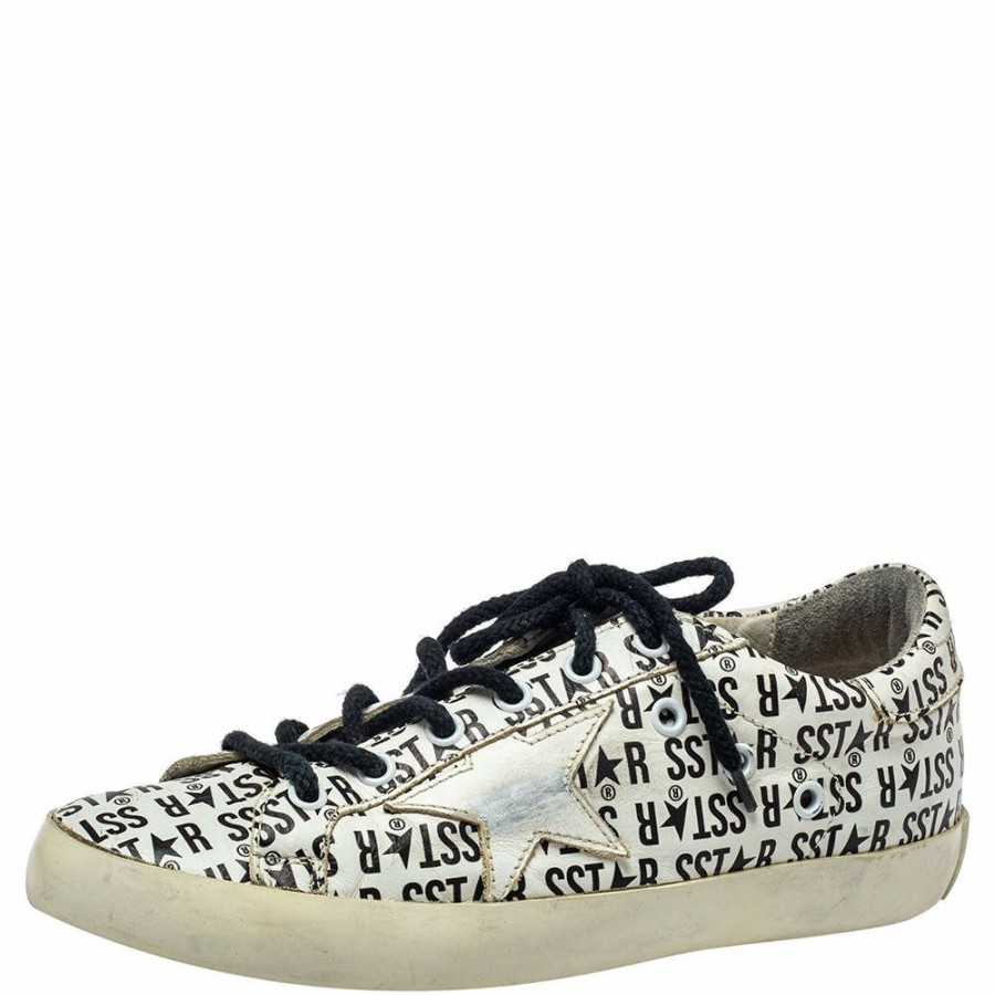 Women * | Golden Goose Printed Leather Superstar Sneakers Size 38 For Women White