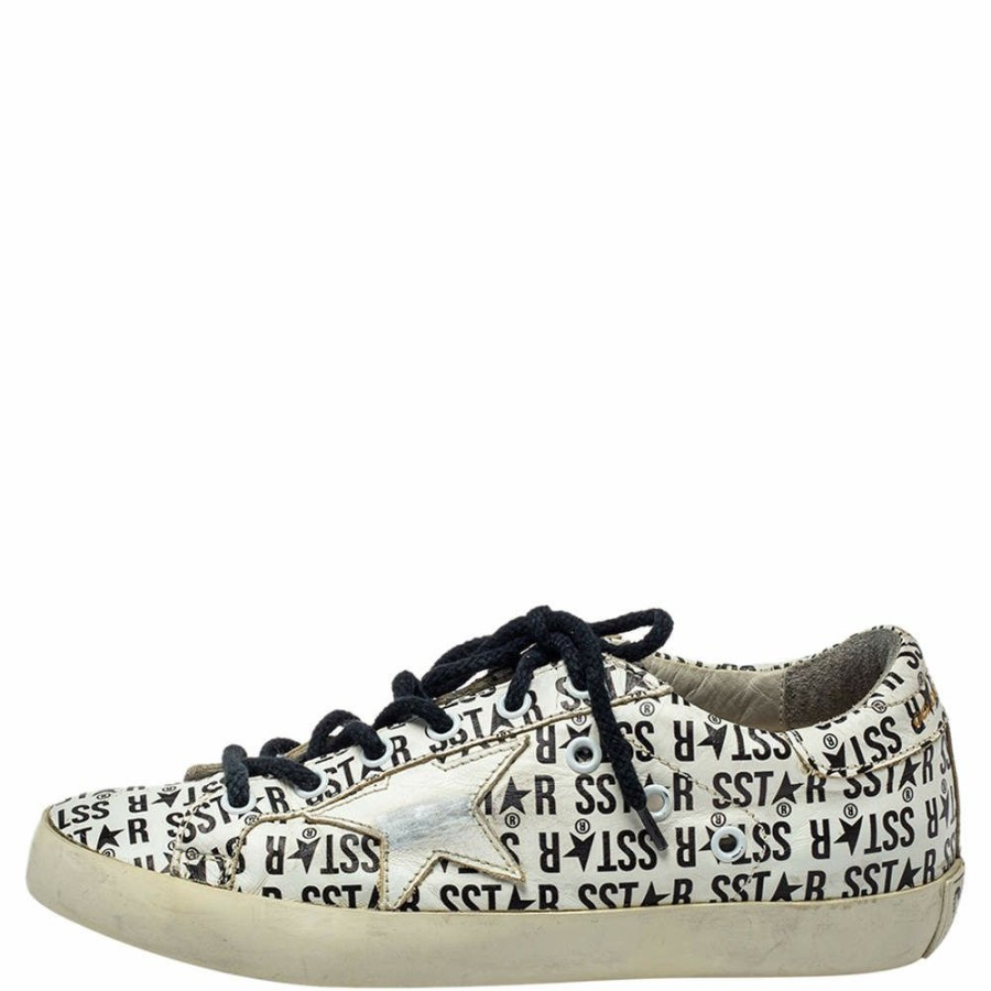 Women * | Golden Goose Printed Leather Superstar Sneakers Size 38 For Women White