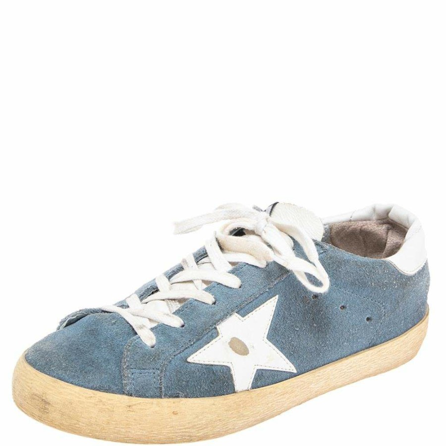 Women * | Golden Goose /White Leather And Suede Super Star Low Top Sneakers Size 38 For Women Blue