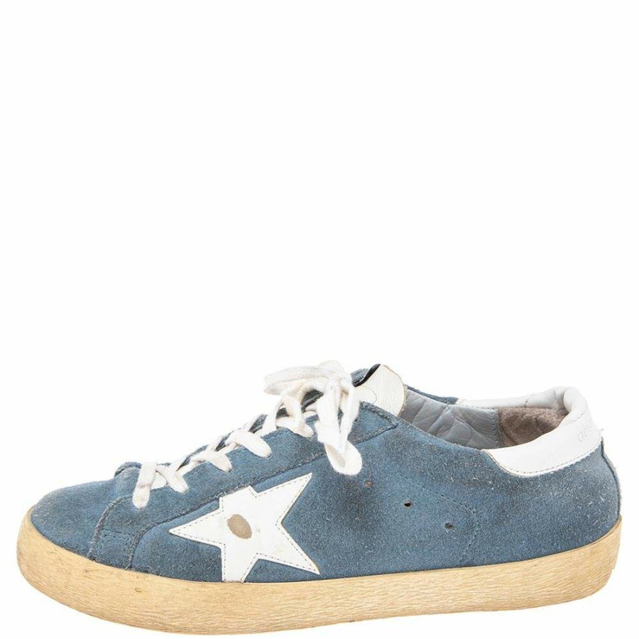 Women * | Golden Goose /White Leather And Suede Super Star Low Top Sneakers Size 38 For Women Blue