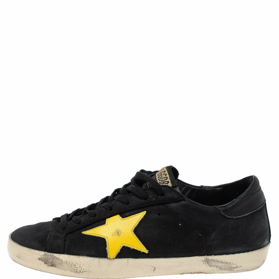 Men * | Golden Goose Nubuck And Yellow Leather Hi Star Sneakers Size 41 For Men Black