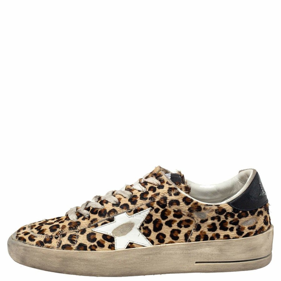 Women * | Golden Goose Leopard Print Calf Hair And Leather Stardan Sneakers 40 For Women Beige