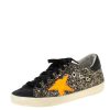 Men * | Golden Goose /Neon Orange Glitter And Suede Superstar Lace Up Sneakers Size 36 For Men Black