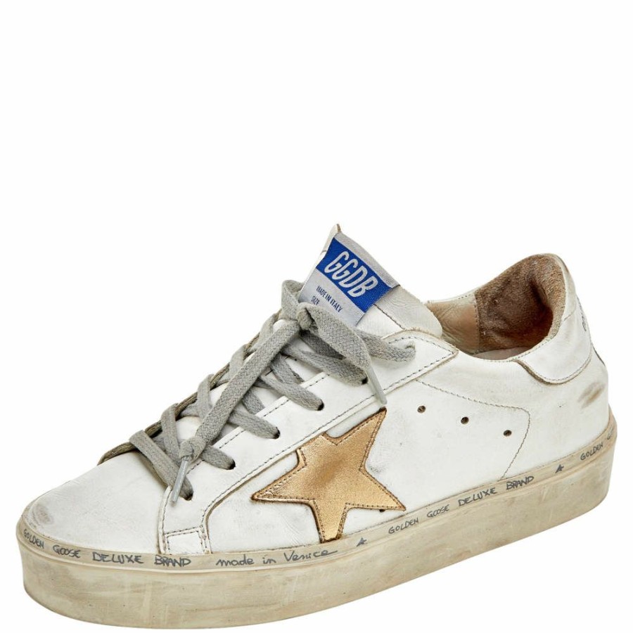 Women * | Golden Goose /Gold Leather Hi Star Low Top Sneakers Size 37 For Women White