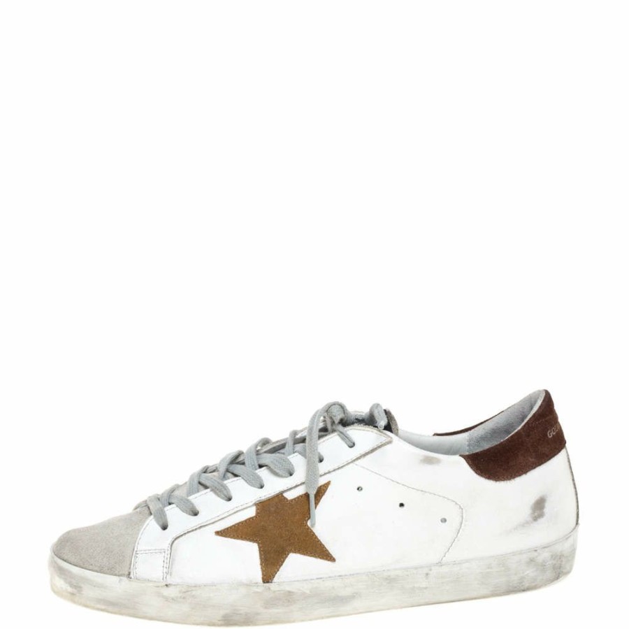 Men * | Golden Goose Brown/ Leather And Suede Distressed Superstar Sneakers Size 43 For Men White