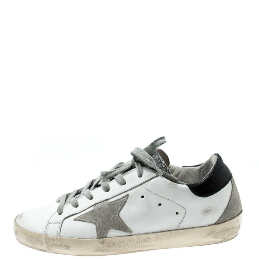 Women * | Golden Goose /Silver Leather And Suede Superstar Lace Up Sneakers Size 36 For Women White