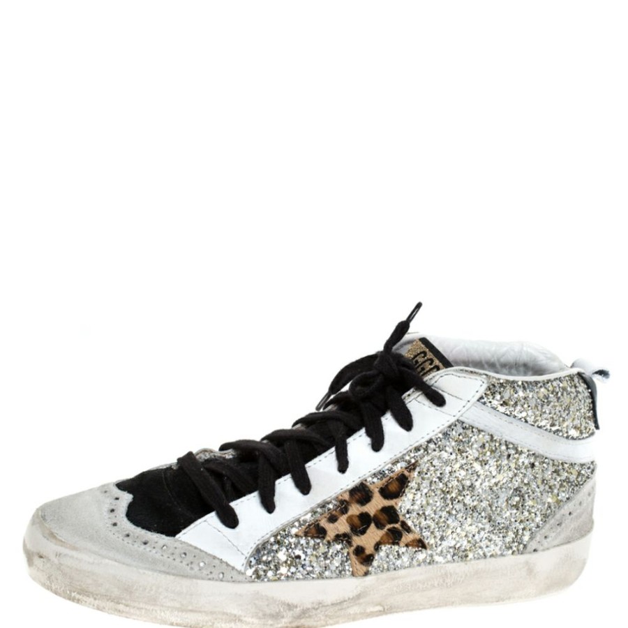 Women * | Golden Goose /Black Glitter Star Mid High Sneakers Size 39 For Women Silver