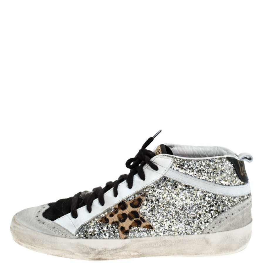 Women * | Golden Goose /Black Glitter Star Mid High Sneakers Size 39 For Women Silver