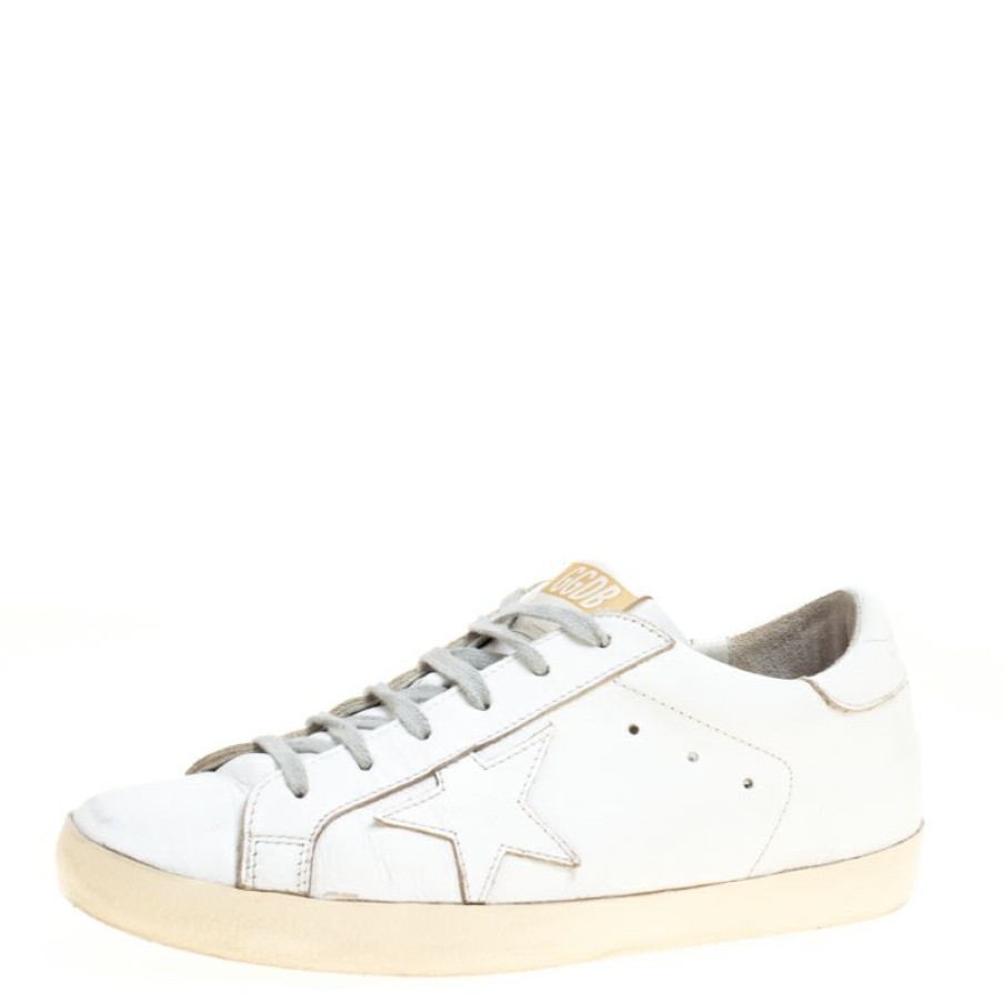 Women * | Golden Goose Leather Superstar Feather Embroidered Sneakers Size 40 For Women White