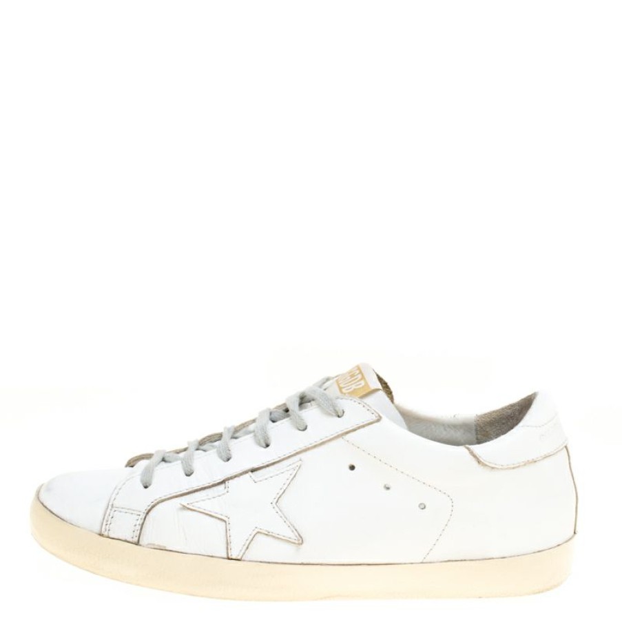 Women * | Golden Goose Leather Superstar Feather Embroidered Sneakers Size 40 For Women White