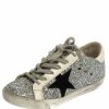 Women * | Golden Goose /White Glitter And Leather Superstar Sneakers Size 37 For Women Silver