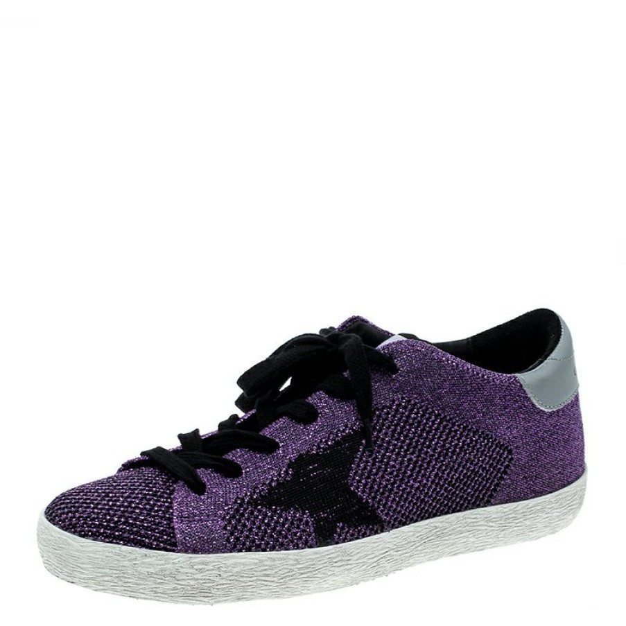 Women * | Golden Goose Violet Lurex Knitted Fabric Superstar Sneakers Size 37 For Women Metallic