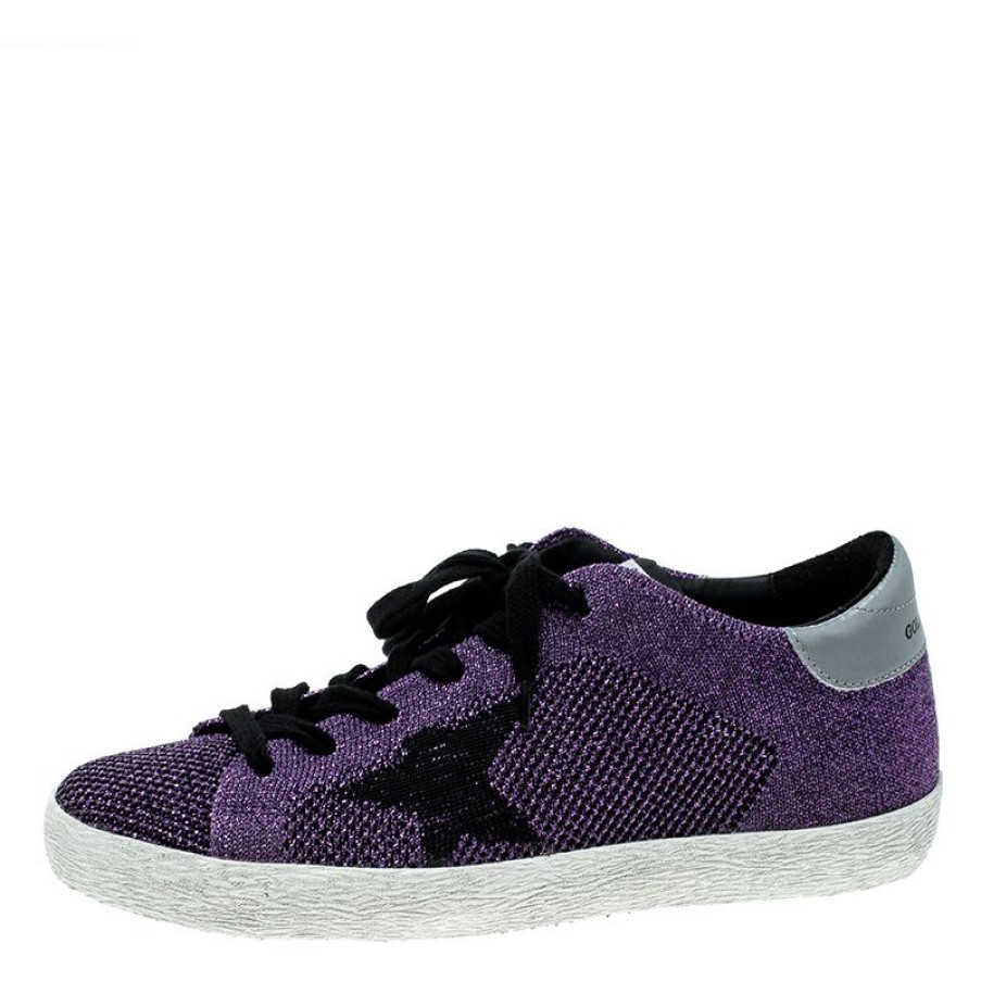 Women * | Golden Goose Violet Lurex Knitted Fabric Superstar Sneakers Size 37 For Women Metallic