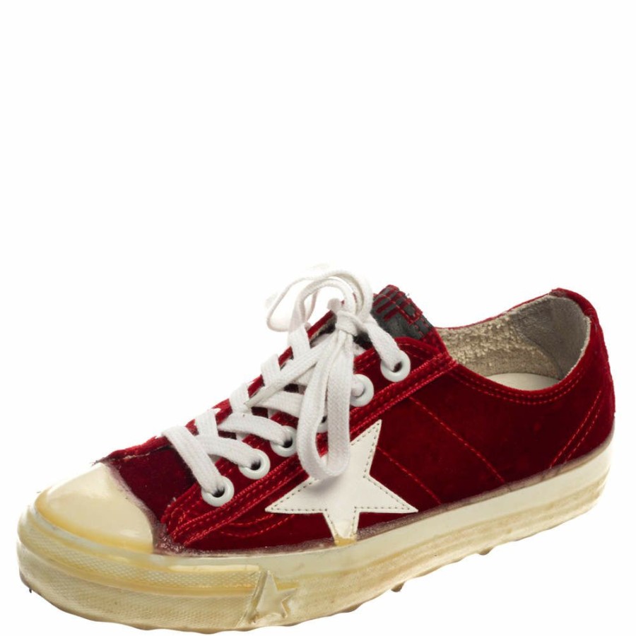 Women * | Golden Goose Velvet And Leather V Star 2 Low Top Sneakers Size 36 For Women Red