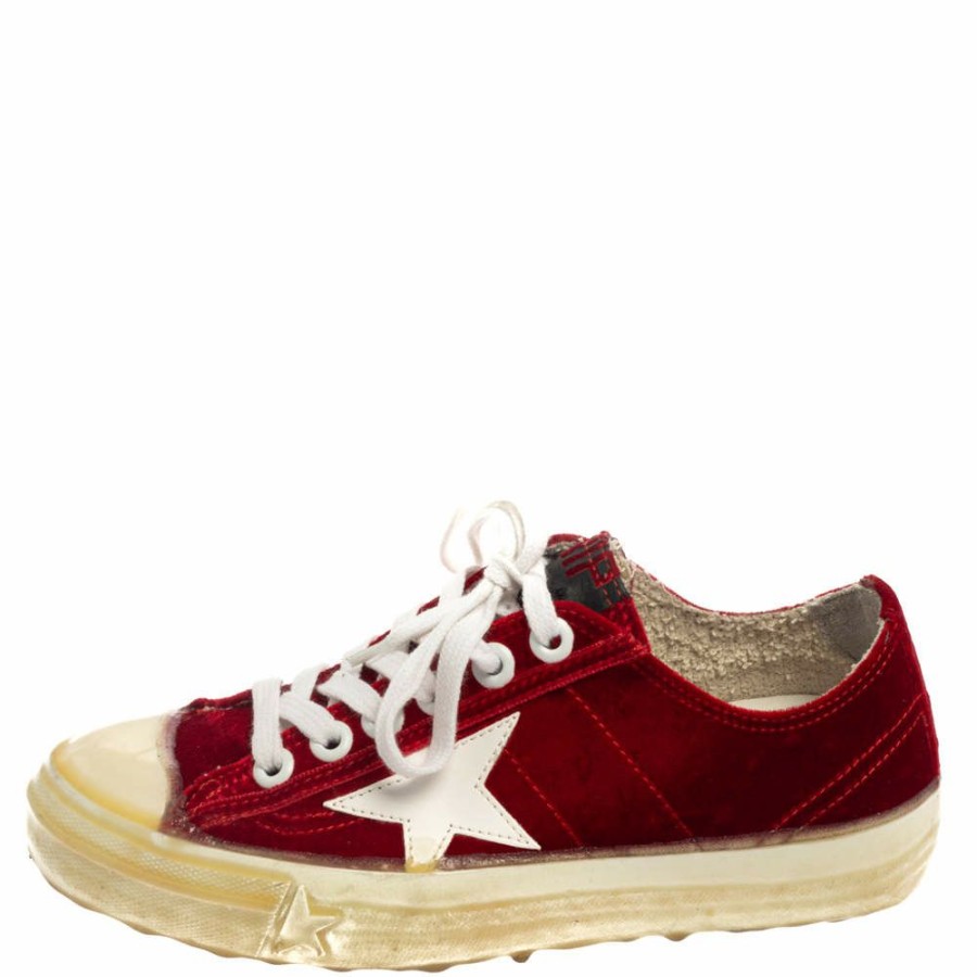 Women * | Golden Goose Velvet And Leather V Star 2 Low Top Sneakers Size 36 For Women Red