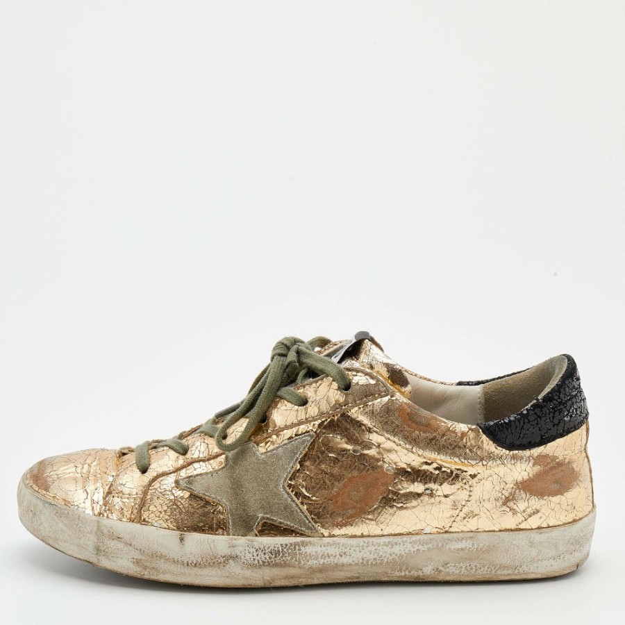 Women * | En Goose Laminated Leather And Suede Superstar Sneakers Size 37 For Women Gold