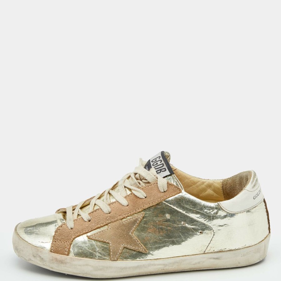 Women * | Golden Goose Gold Leather And Suede Superstar Low Top Sneakers Size 39 For Women Metallic