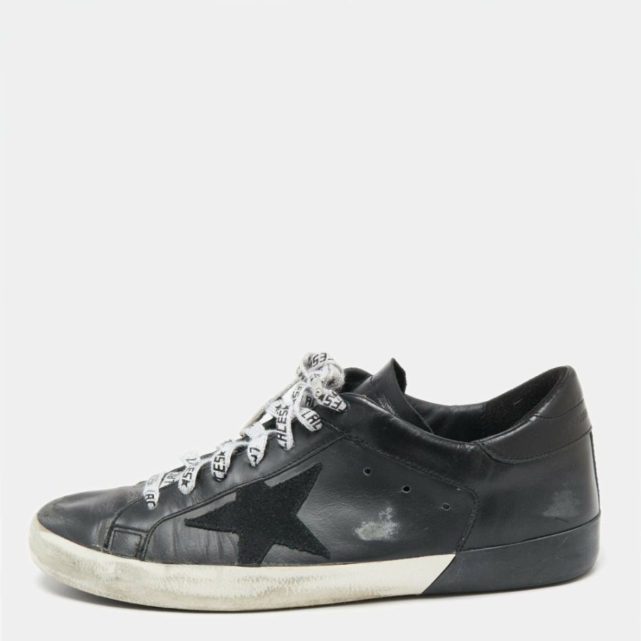 Men * | Golden Goose Leather Superstar Lace Up Sneakers Size 43 For Men Black