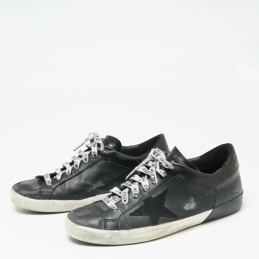 Men * | Golden Goose Leather Superstar Lace Up Sneakers Size 43 For Men Black