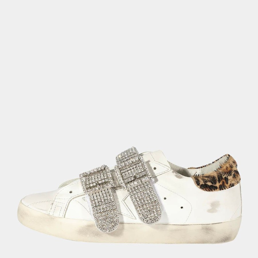 Women * | Golden Goose White/Silver Crystal Buckle Leopard Print Trim Superstar Sneaker Eu 38 For Women Silver,White