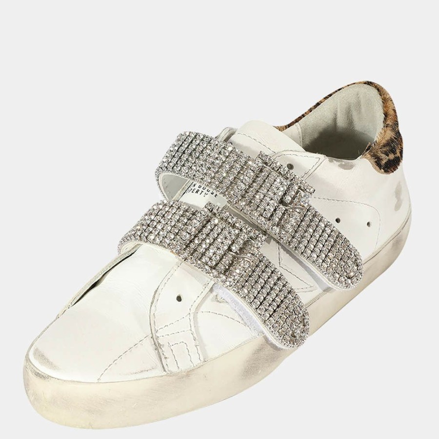 Women * | Golden Goose White/Silver Crystal Buckle Leopard Print Trim Superstar Sneaker Eu 38 For Women Silver,White