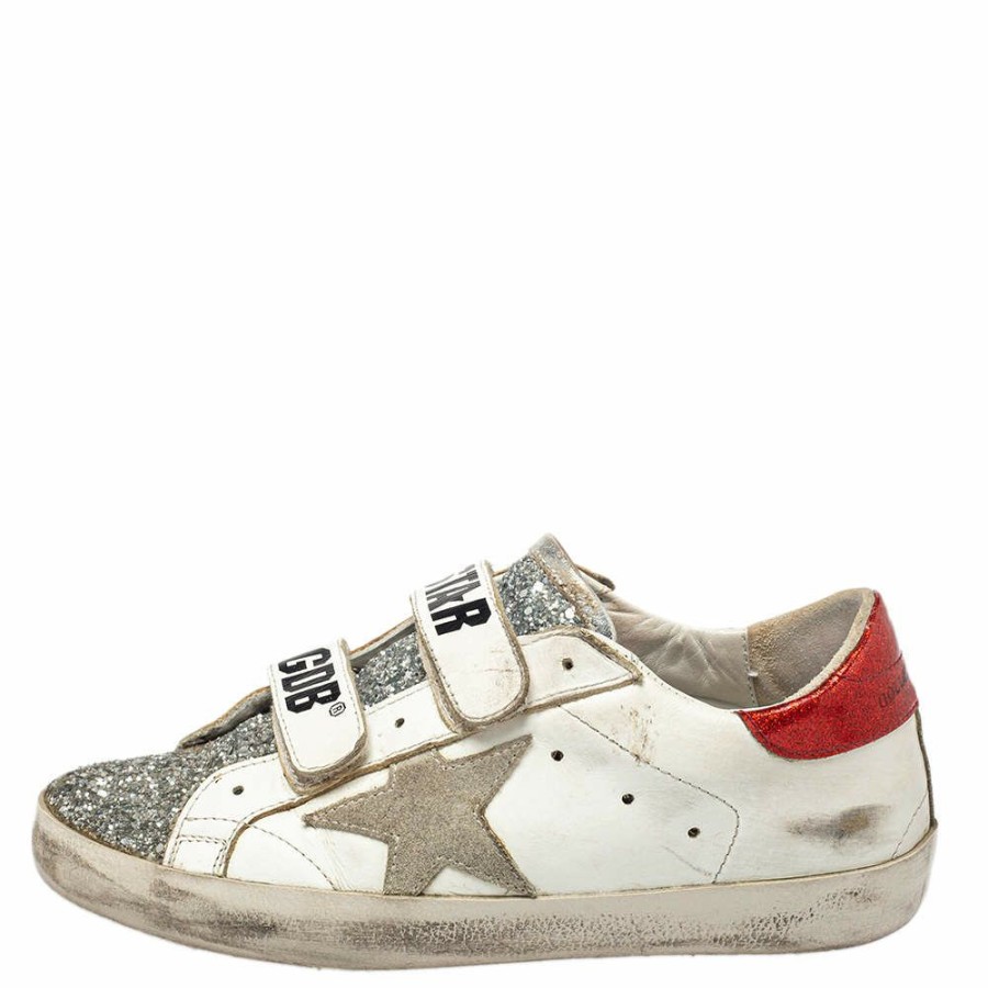 Women * | Golden Goose /Silver Glitter And Leather Old School Sneakers Size 35 For Women White