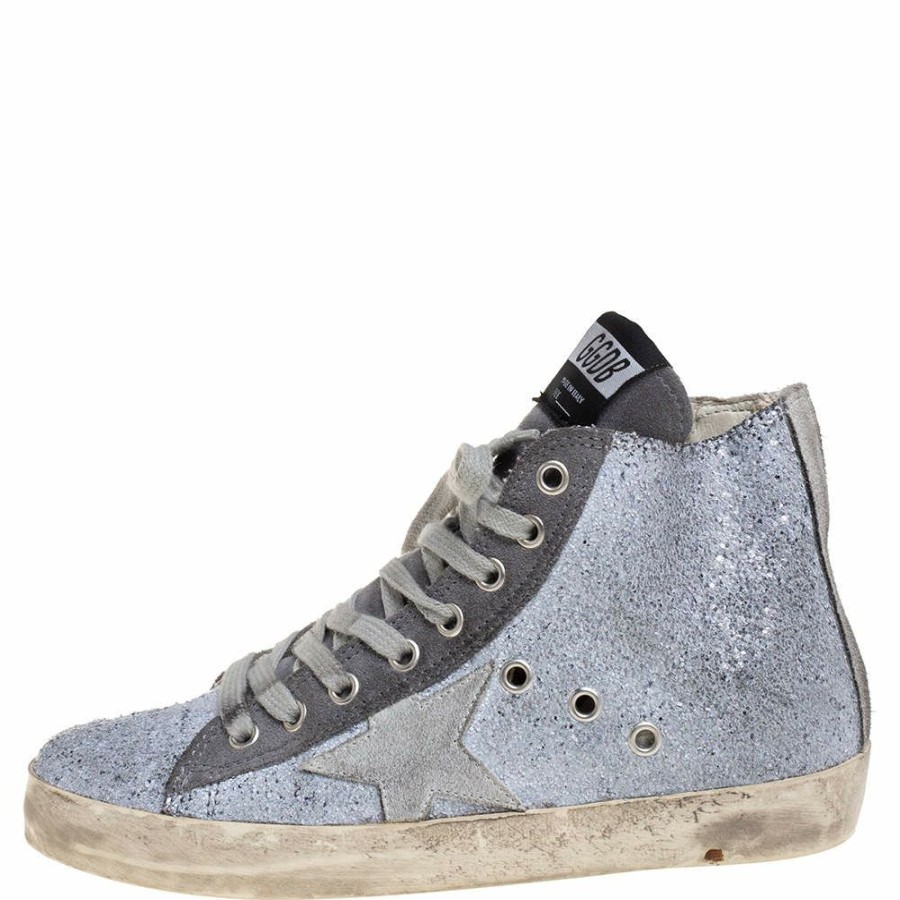 Women * | Golden Goose /Grey Glitter And Suede High Top Sneakers Size 36 For Women Silver