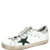 Women * | Golden Goose Leather And Green Suede Superstar Lace Up Sneakers Size 38 For Women White