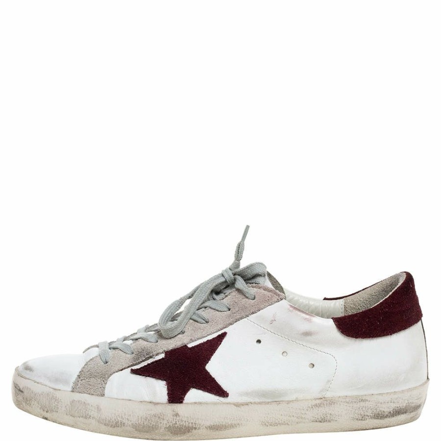 Men * | Golden Goose Leather And Suede Star Superstar Lace Up Sneakers Size 44 For Men White