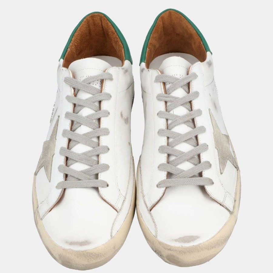 Men * | Golden Goose White/Green Leather Superstar Sneaker Size Eu 42 For Men Green,White