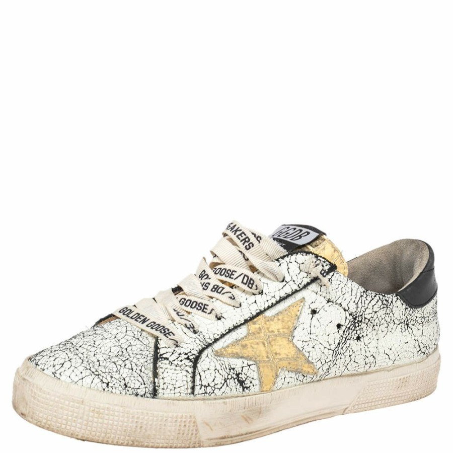 Women * | Golden Goose /Black Crackled Leather Superstar Low-Top Sneakers Size 39 For Women White