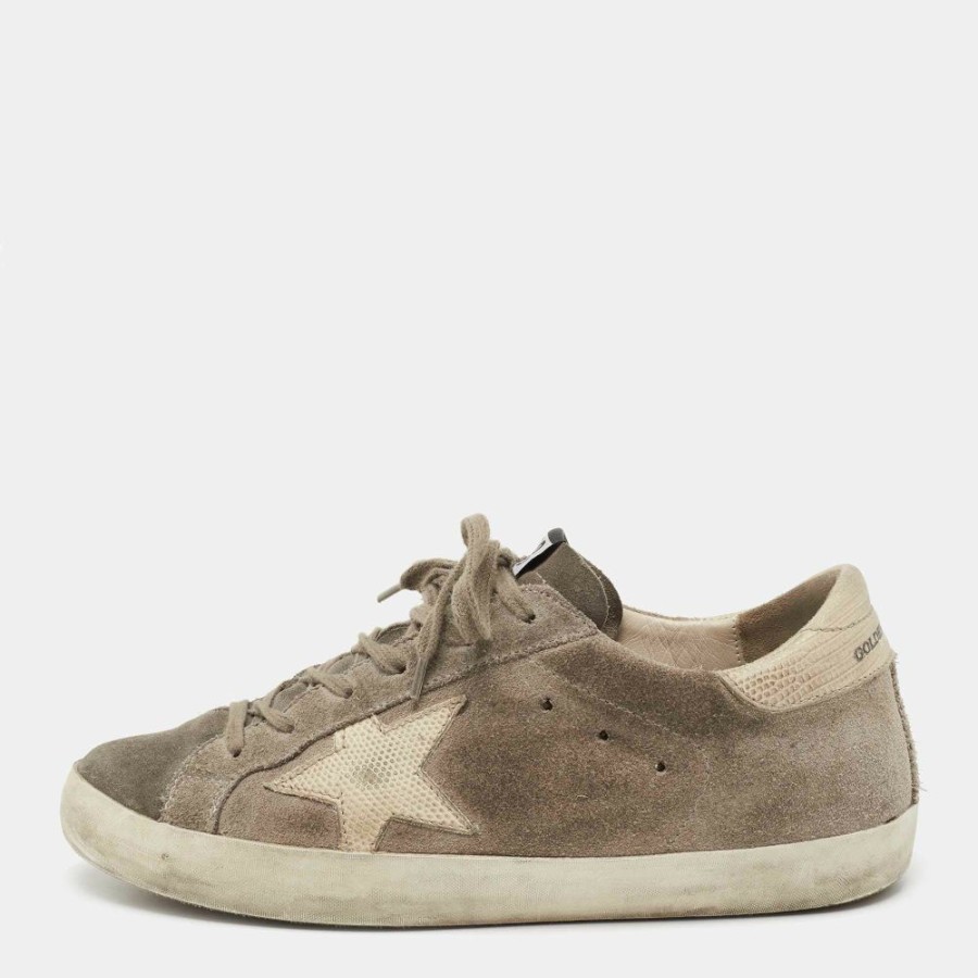 Women * | Golden Goose Suede And Lizard Embossed Leather Superstar Low Top Sneakers Size 37 For Women Grey