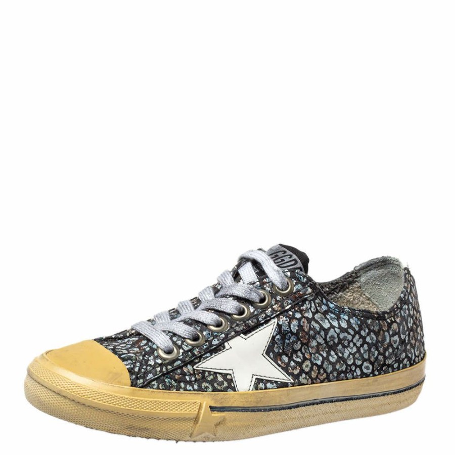 Women * | Golden Goose /White Patent Leather And Glitter Vstar 2 Sneakers Size 36 For Women Grey