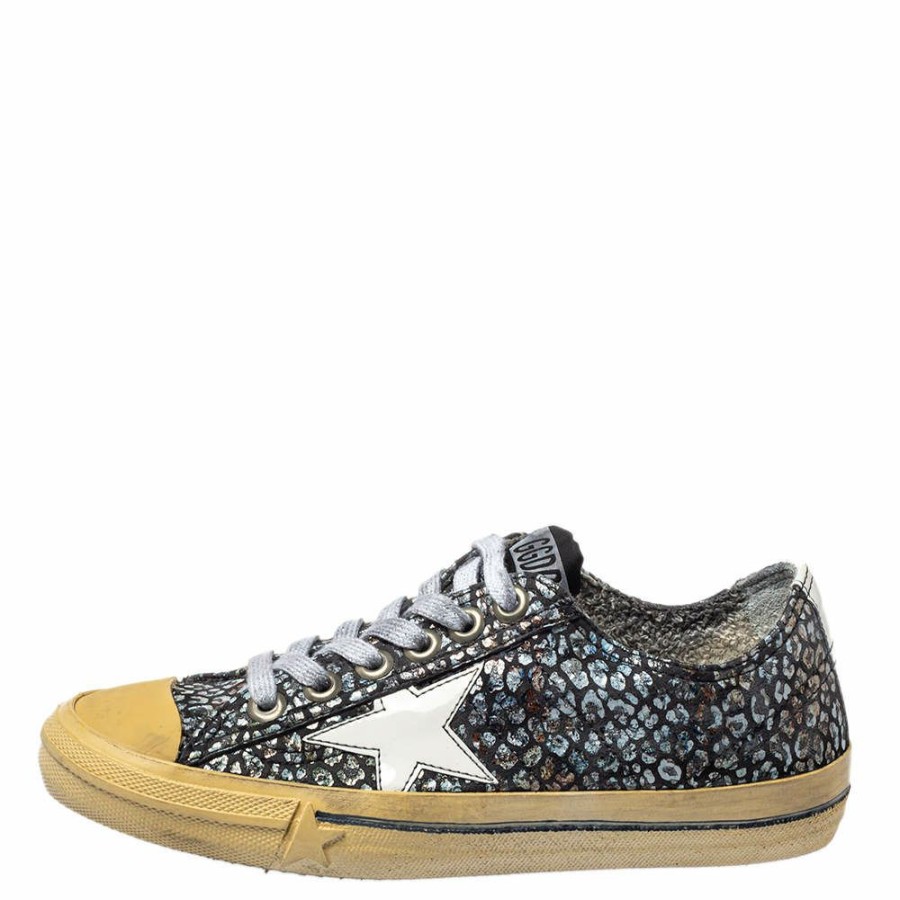 Women * | Golden Goose /White Patent Leather And Glitter Vstar 2 Sneakers Size 36 For Women Grey