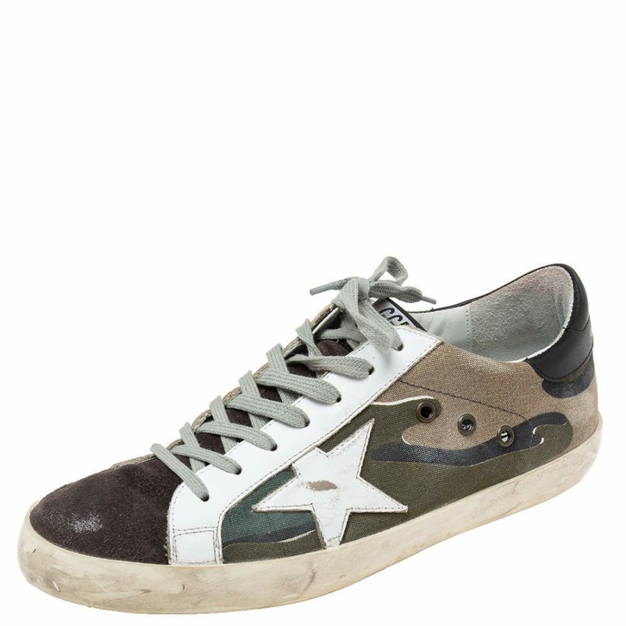 Men * | Golden Goose Camouflage Canvas And Suede Superstar Sneakers Size 43 For Men Multicolor