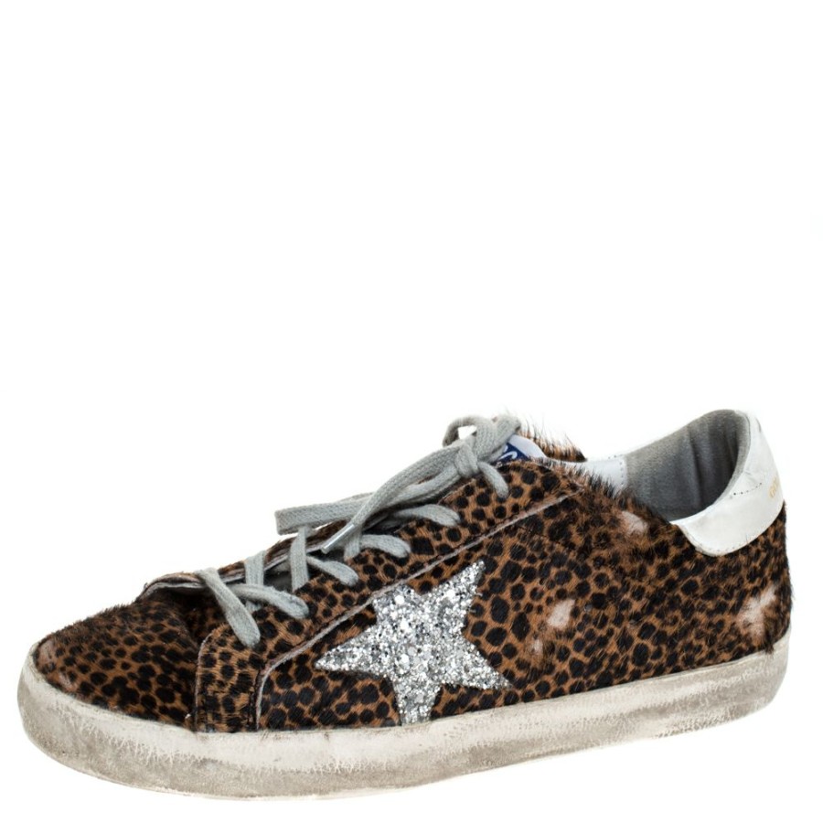 Women * | Golden Goose Leopard Print Calfhair And Leather Superstar Low Top Sneakers Size 39 For Women Brown