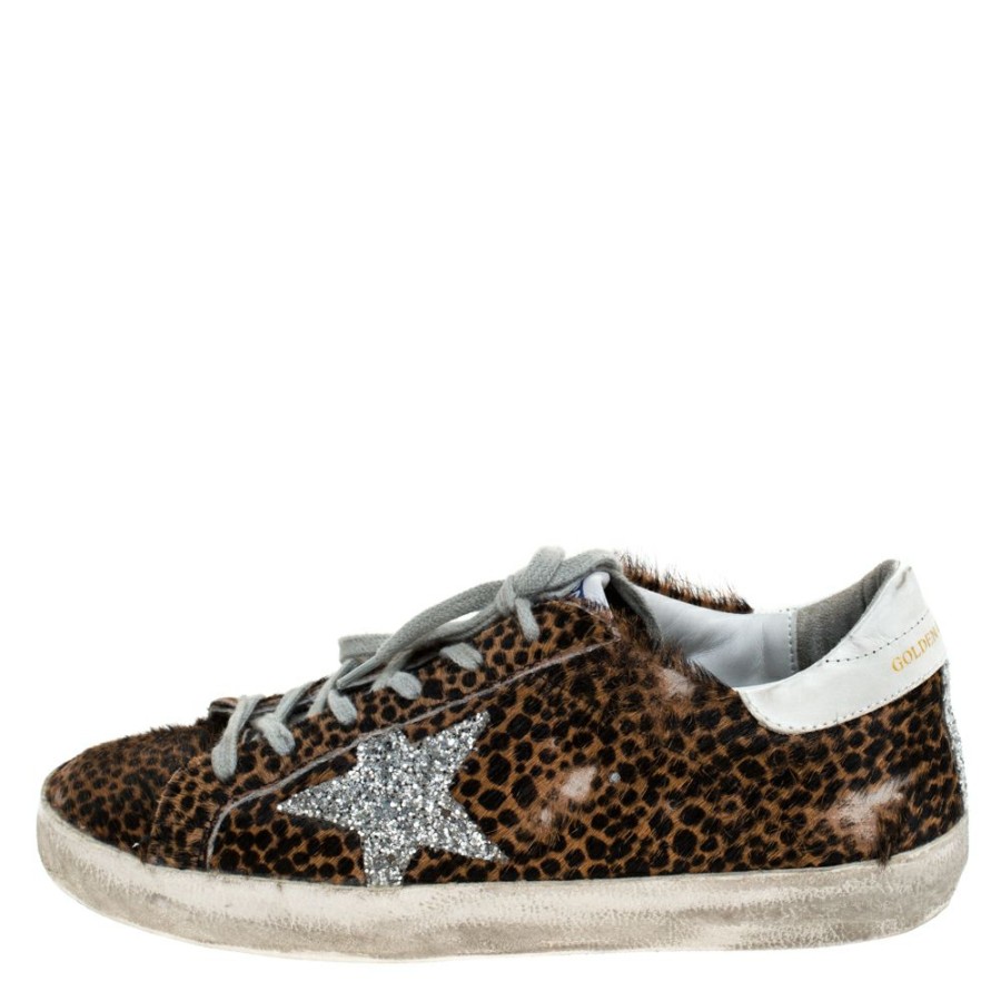 Women * | Golden Goose Leopard Print Calfhair And Leather Superstar Low Top Sneakers Size 39 For Women Brown