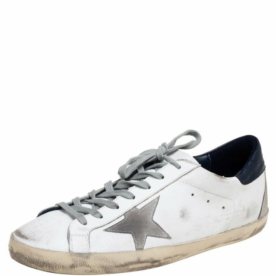 Men * | Golden Goose /Blue Leather Superstar Sneakers Size 44 For Men White