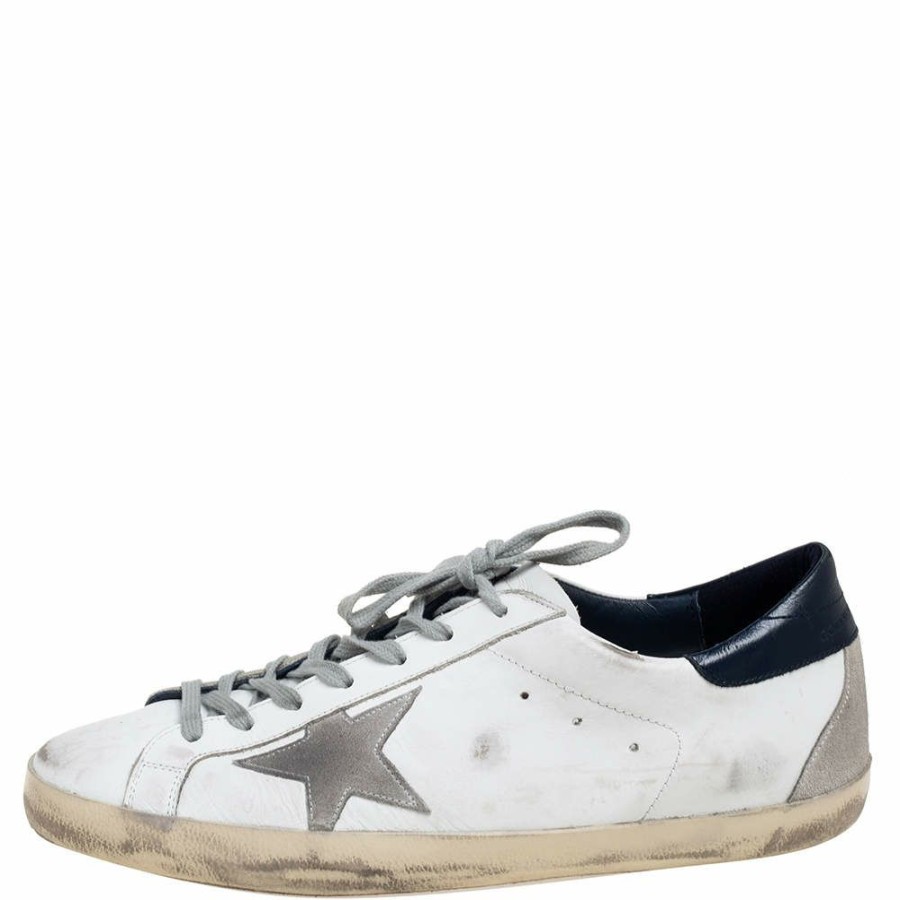 Men * | Golden Goose /Blue Leather Superstar Sneakers Size 44 For Men White